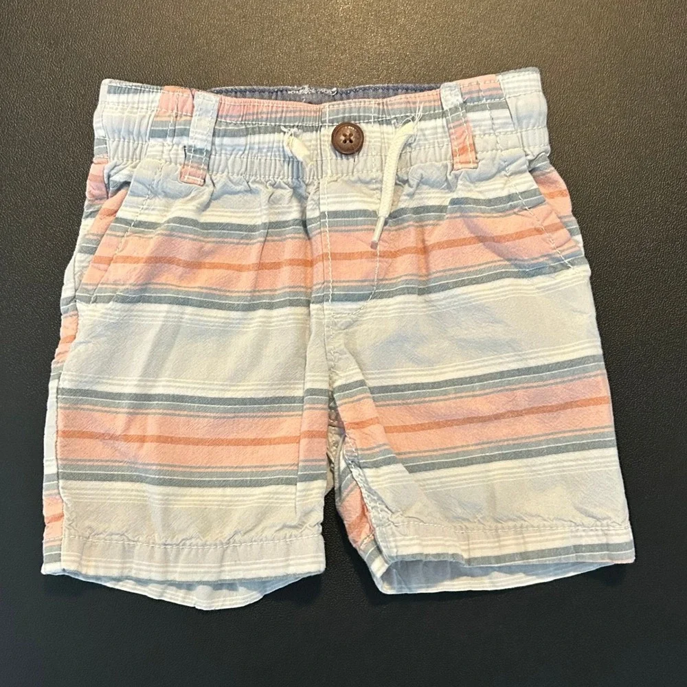 OshKosh Bgosh Toddler Boys Striped Cotton Shorts Blue Orange White 3T 1579